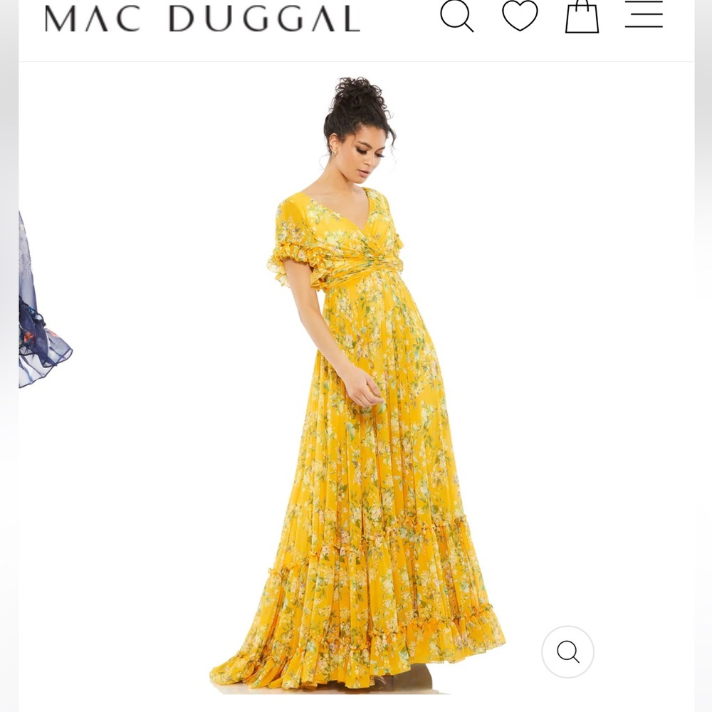 MAC DUGGAL Yellow Gown Floral Chiffon Gown Yellow Back Formal size 10 NWT